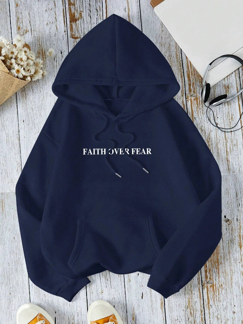 Casual Women's Hoodies Faith Over Fear Letter Printing