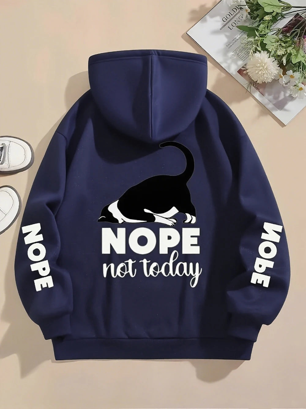 Nope Not Today Prints Hoodies Womens Cute Cat