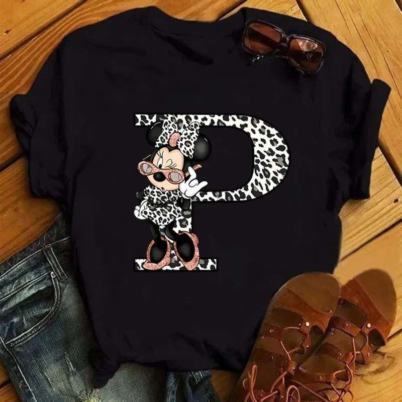 26 Letter Printed Women T-shirts Disney 2025 New Top