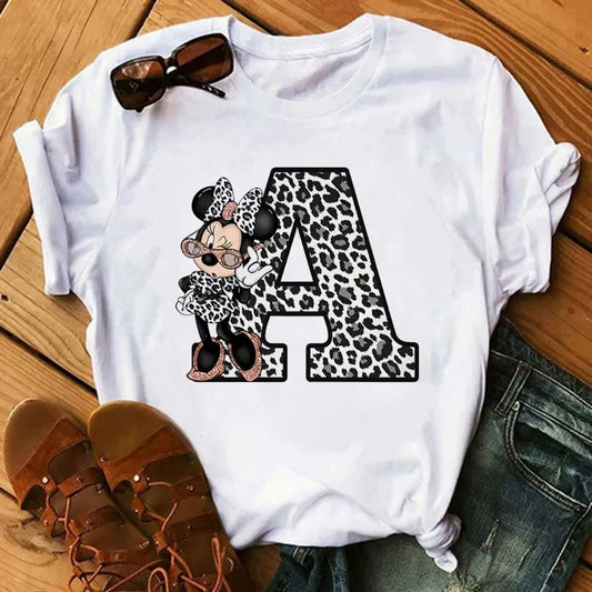26 Letter Printed Women T-shirts Disney 2025 New Top