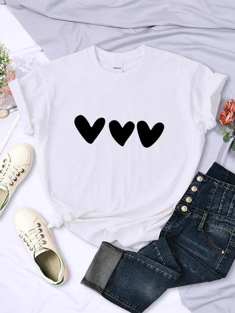 Black Heart Printing Female T-Shirts Personality Street
