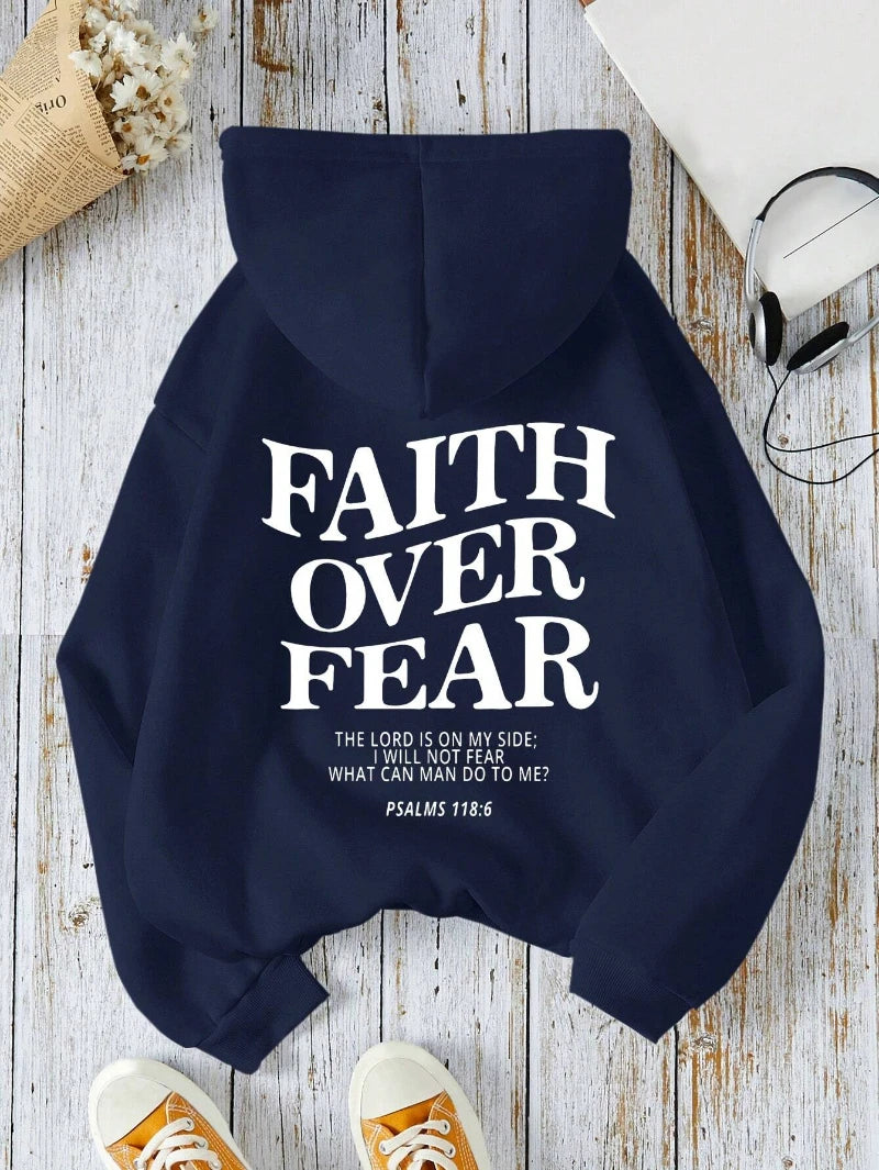 Casual Women's Hoodies Faith Over Fear Letter Printing