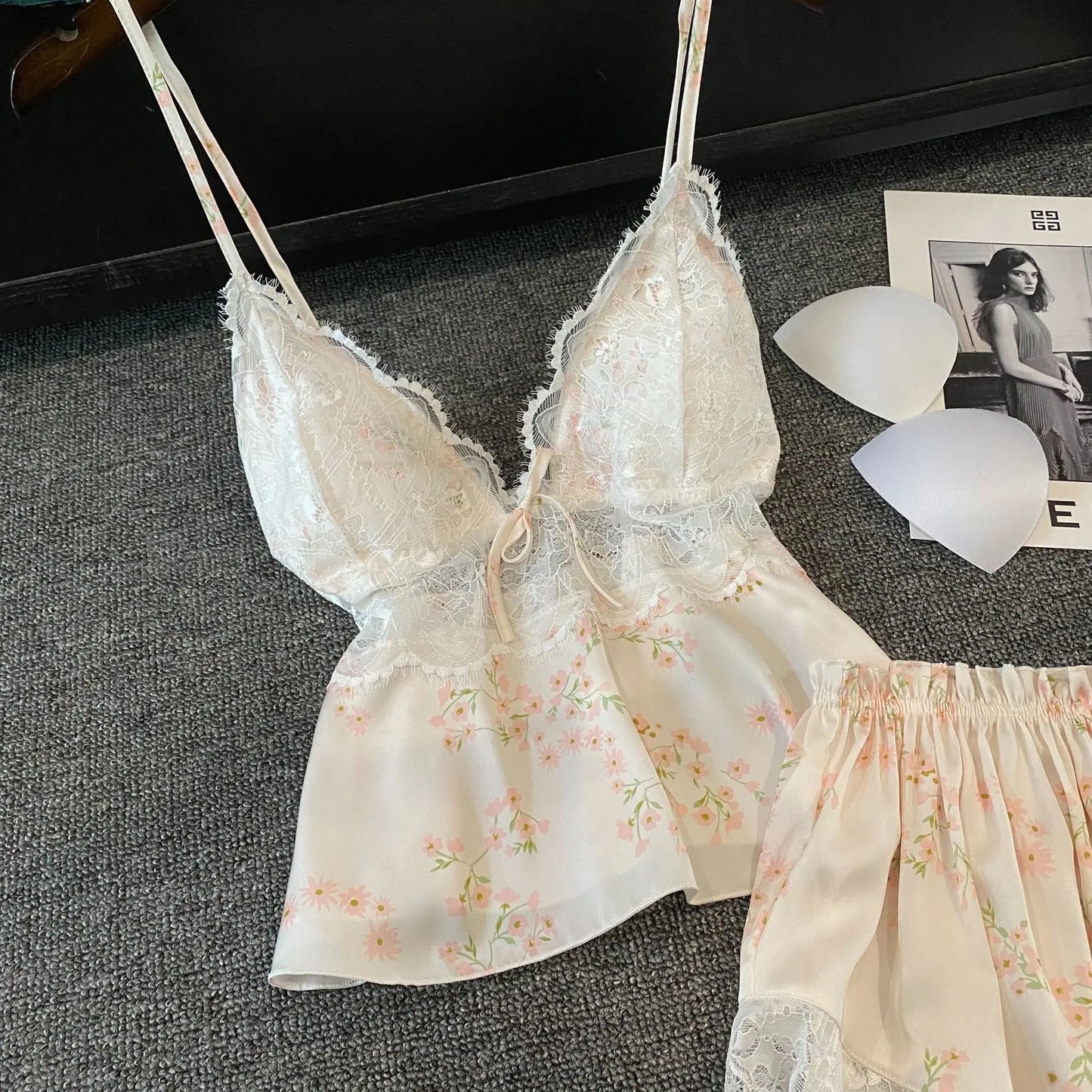 Summer Women Pajamas Lingerie Two Piece Lace
