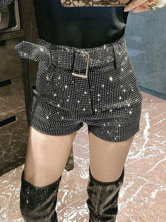 2025 Rhinestone Shorts Women Wide Leg Shorts High