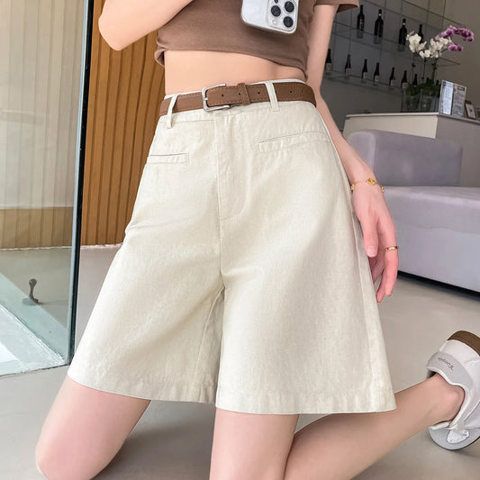 Summer Cotton and Linen Women's Wide Leg Shorts