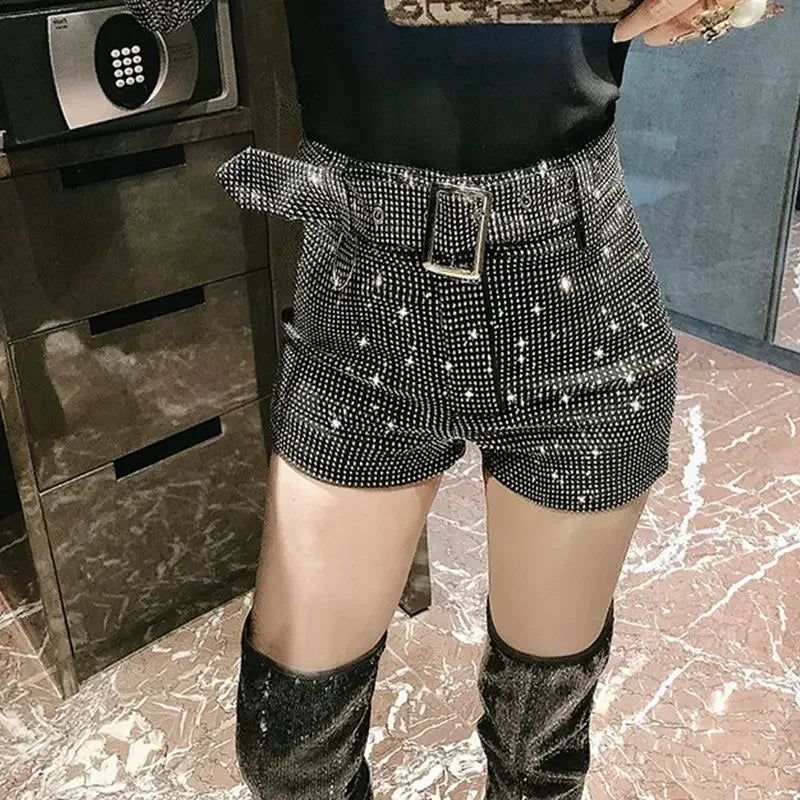 2025 Rhinestone Shorts Women Wide Leg Shorts High