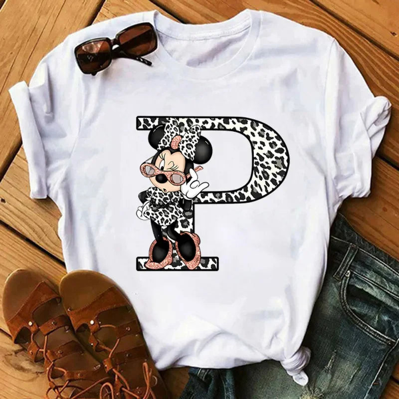 26 Letter Printed Women T-shirts Disney 2025 New Top