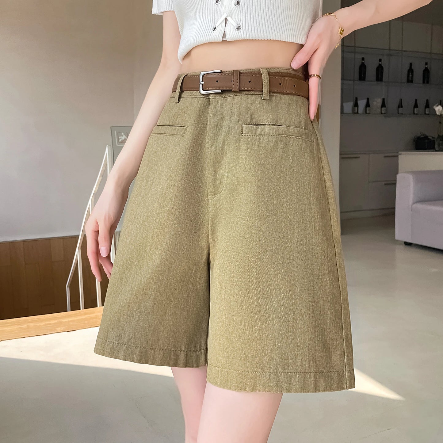 Summer Cotton and Linen Women's Wide Leg Shorts