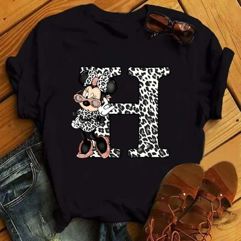 26 Letter Printed Women T-shirts Disney 2025 New Top