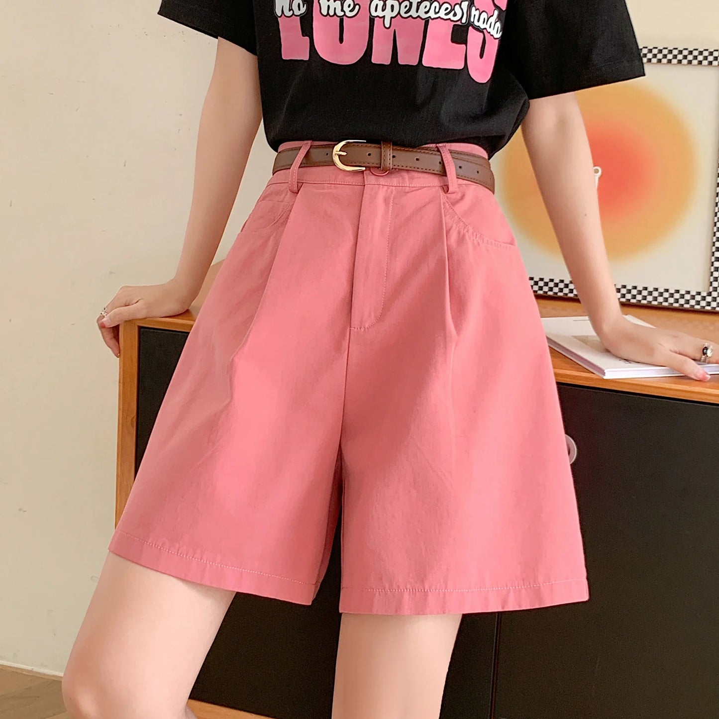 High Waist Summer Cotton Linen Women's Workwear