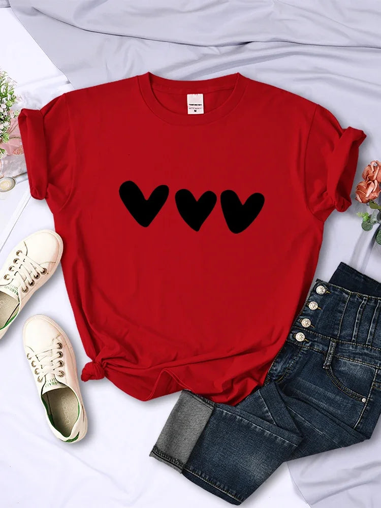 Black Heart Printing Female T-Shirts Personality Street
