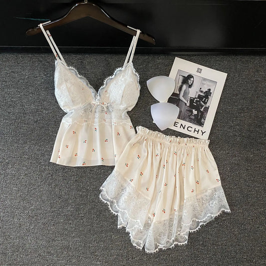 Summer Women Pajamas Lingerie Two Piece Lace