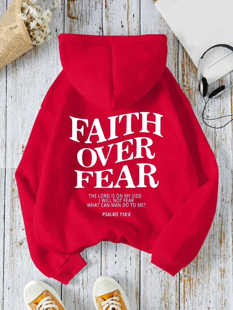 Casual Women's Hoodies Faith Over Fear Letter Printing