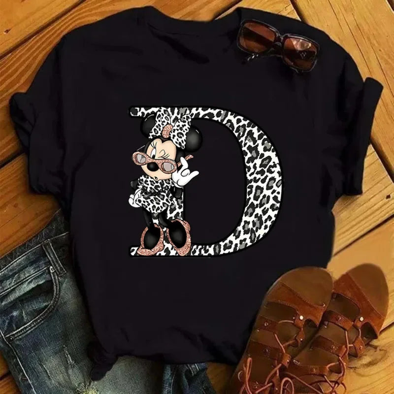 26 Letter Printed Women T-shirts Disney 2025 New Top