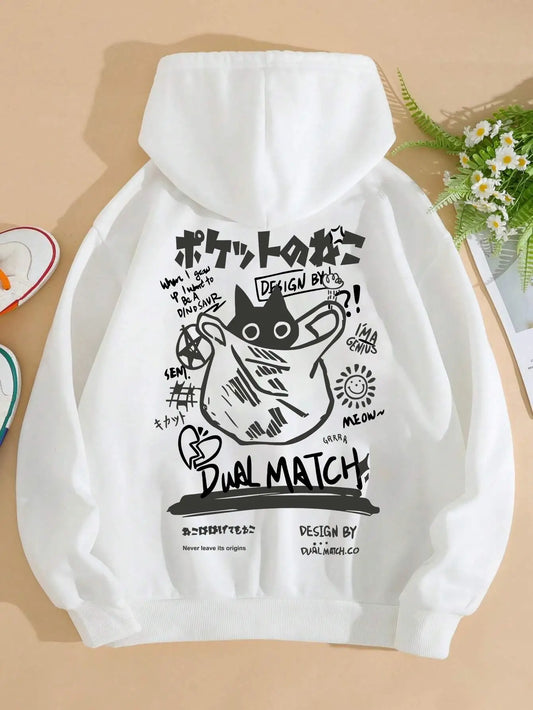 Cute Cat Cartoon Printed Sweatshirt Women Harajuku