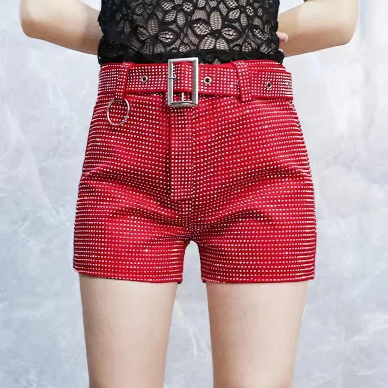 2025 Rhinestone Shorts Women Wide Leg Shorts High