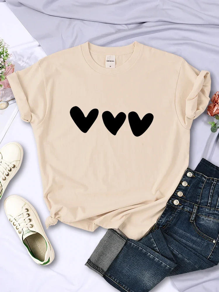 Black Heart Printing Female T-Shirts Personality Street