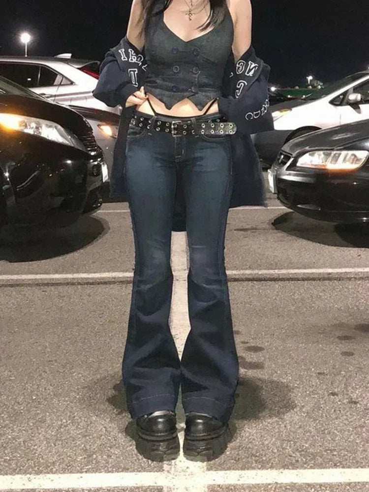 Kalevest Y2K High Street Low Rise Jeans Blue Women