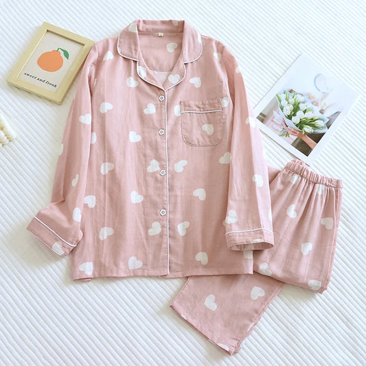 New Spring and Autumn Pajama Set Women's 100% Cotton