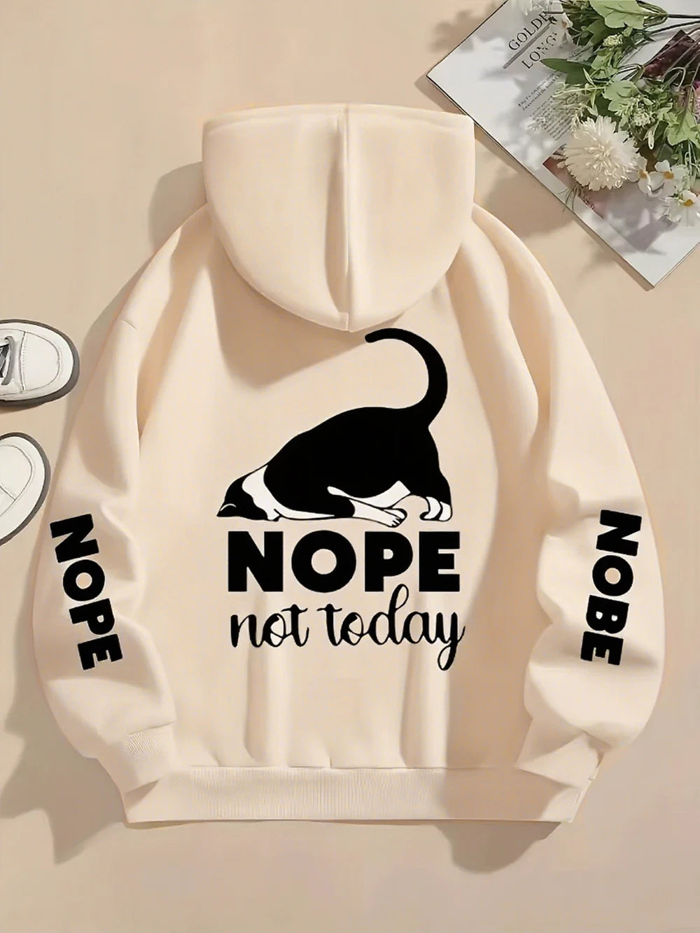 Nope Not Today Prints Hoodies Womens Cute Cat