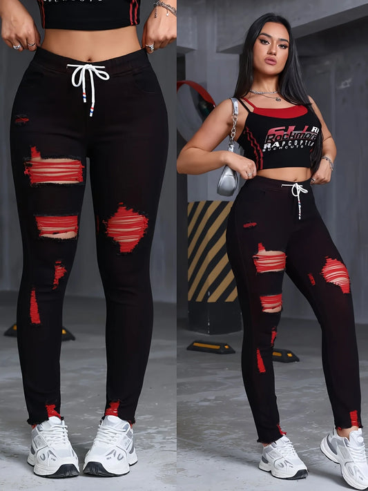 Women's Stretch Jeans Elastic Waist Drawstring