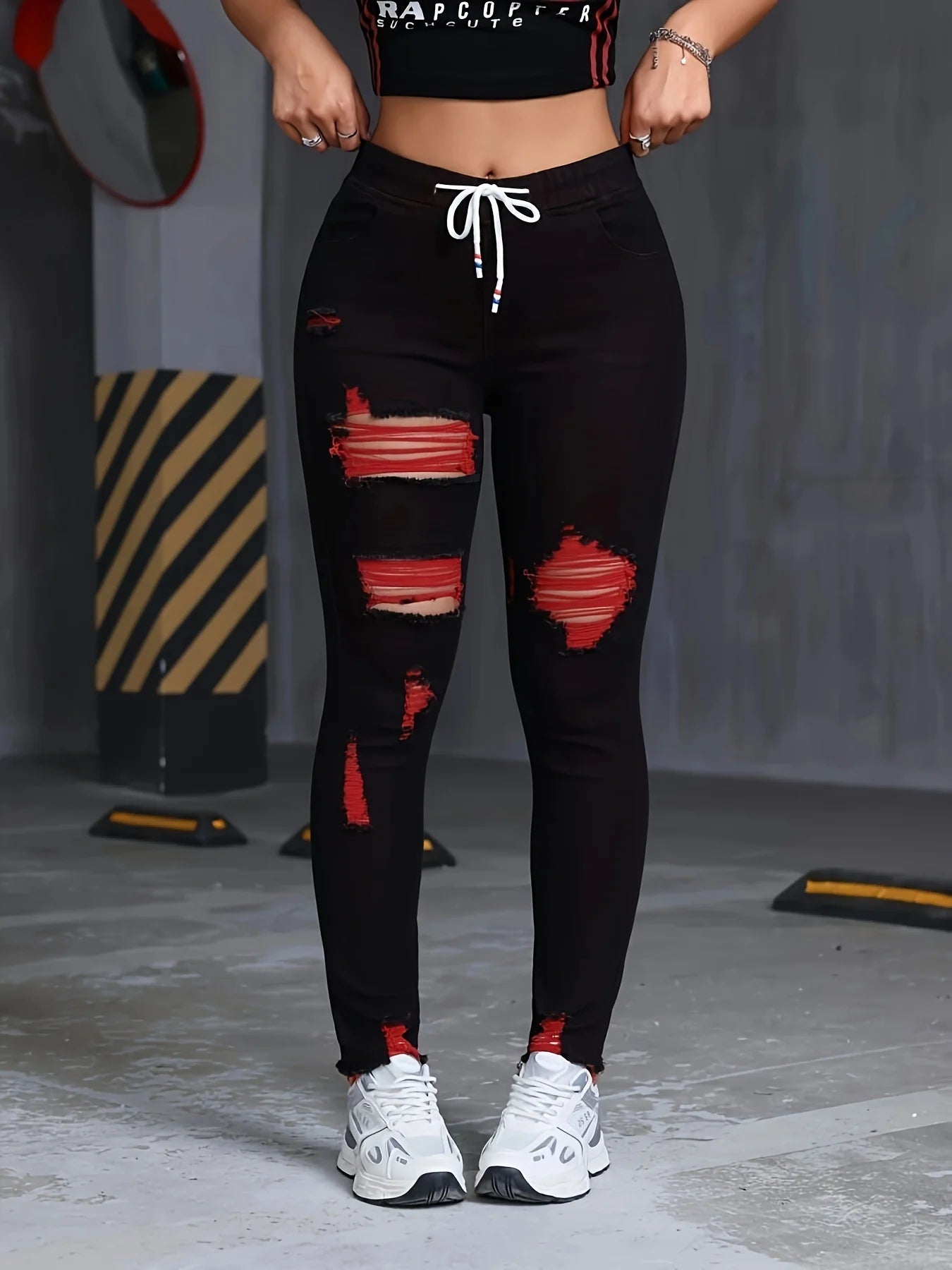 Women's Stretch Jeans Elastic Waist Drawstring