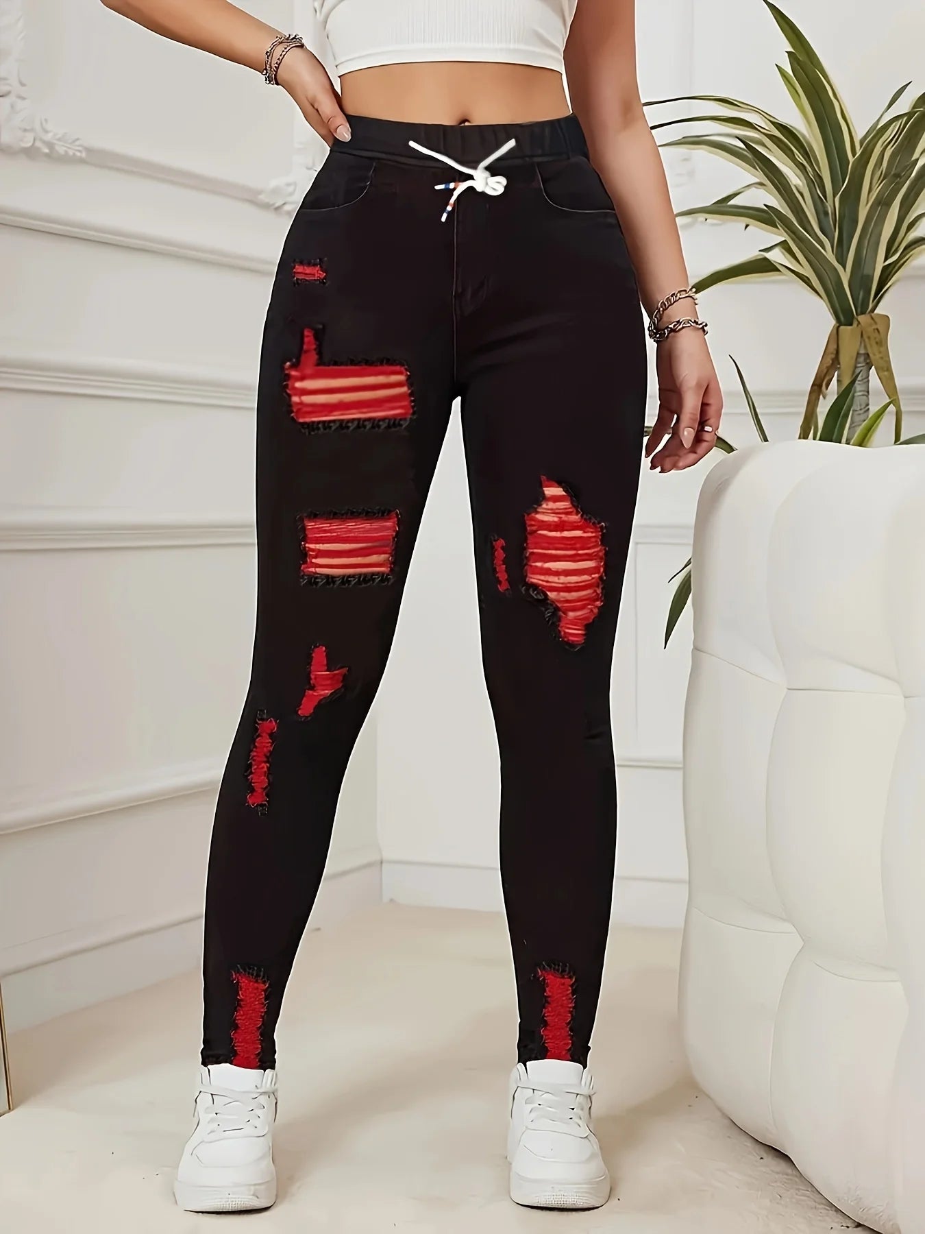 Women's Stretch Jeans Elastic Waist Drawstring
