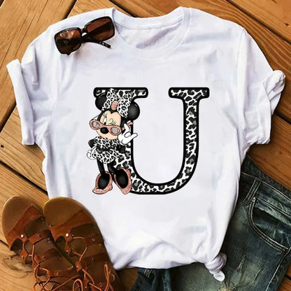 26 Letter Printed Women T-shirts Disney 2025 New Top