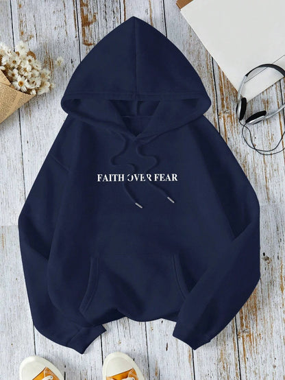 Casual Women's Hoodies Faith Over Fear Letter Printing