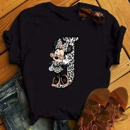 26 Letter Printed Women T-shirts Disney 2025 New Top