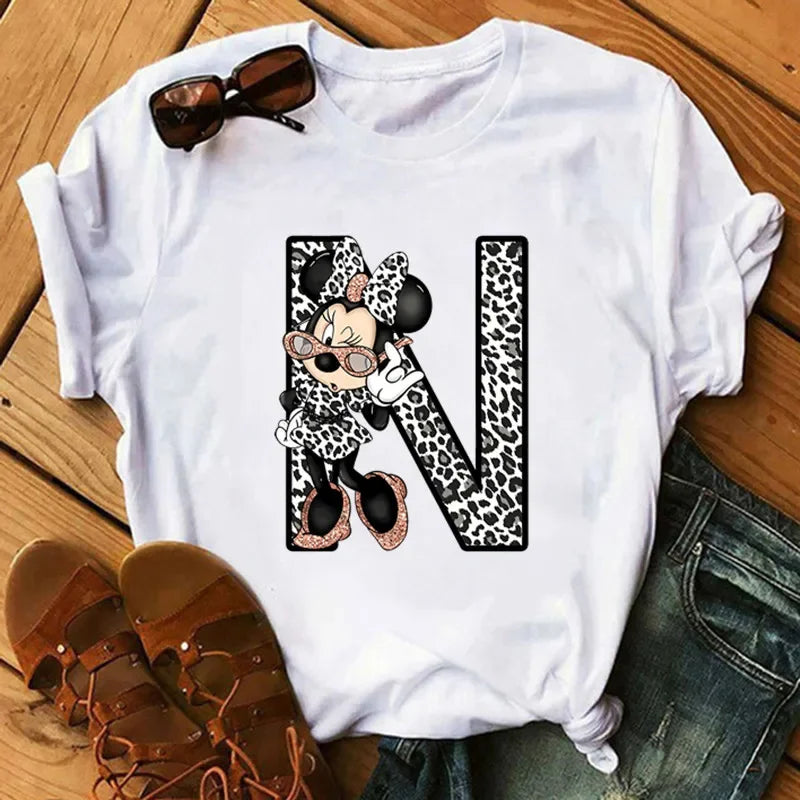 26 Letter Printed Women T-shirts Disney 2025 New Top
