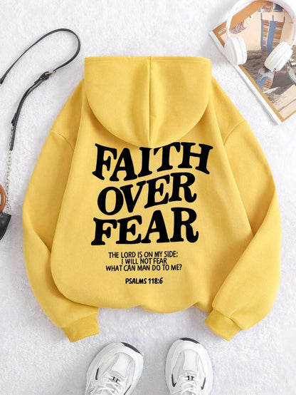 Casual Women's Hoodies Faith Over Fear Letter Printing