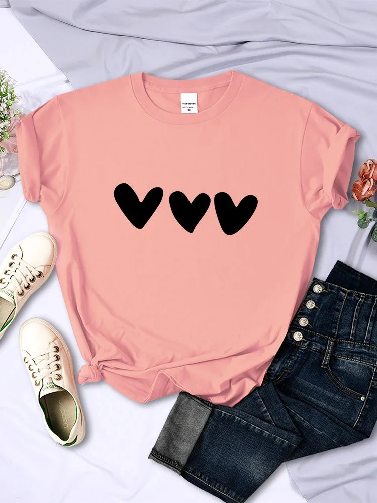 Black Heart Printing Female T-Shirts Personality Street