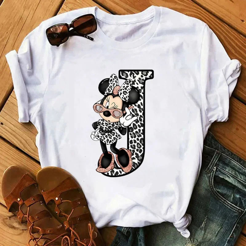 26 Letter Printed Women T-shirts Disney 2025 New Top