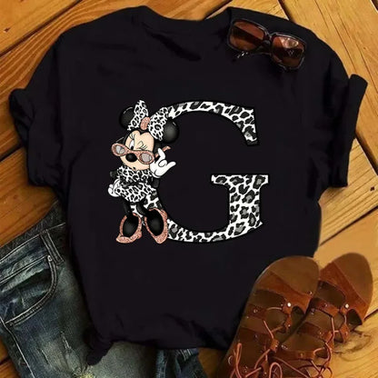 26 Letter Printed Women T-shirts Disney 2025 New Top