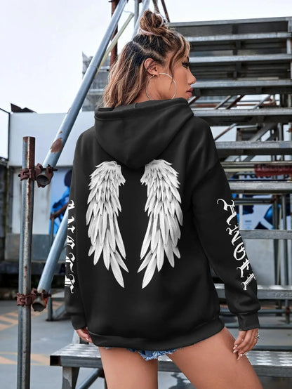 Beautiful Angel Wings Printed Hoodies Women Warm