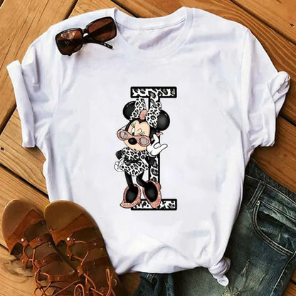 26 Letter Printed Women T-shirts Disney 2025 New Top