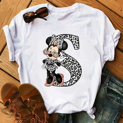 26 Letter Printed Women T-shirts Disney 2025 New Top