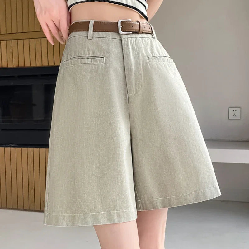 Summer Cotton and Linen Women's Wide Leg Shorts