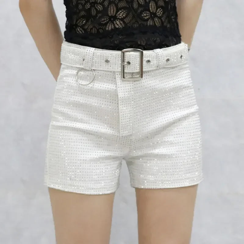 2025 Rhinestone Shorts Women Wide Leg Shorts High