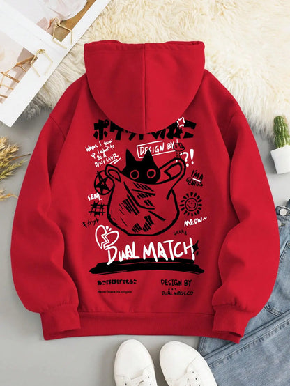 Cute Cat Cartoon Printed Sweatshirt Women Harajuku
