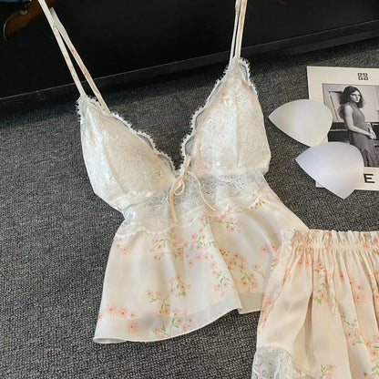 Summer Women Pajamas Lingerie Two Piece Lace
