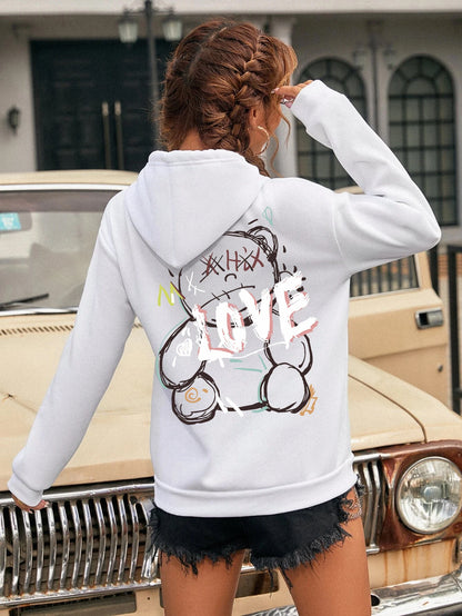 Graffiti Line Bear Simple Print Female Hoody Harajuku