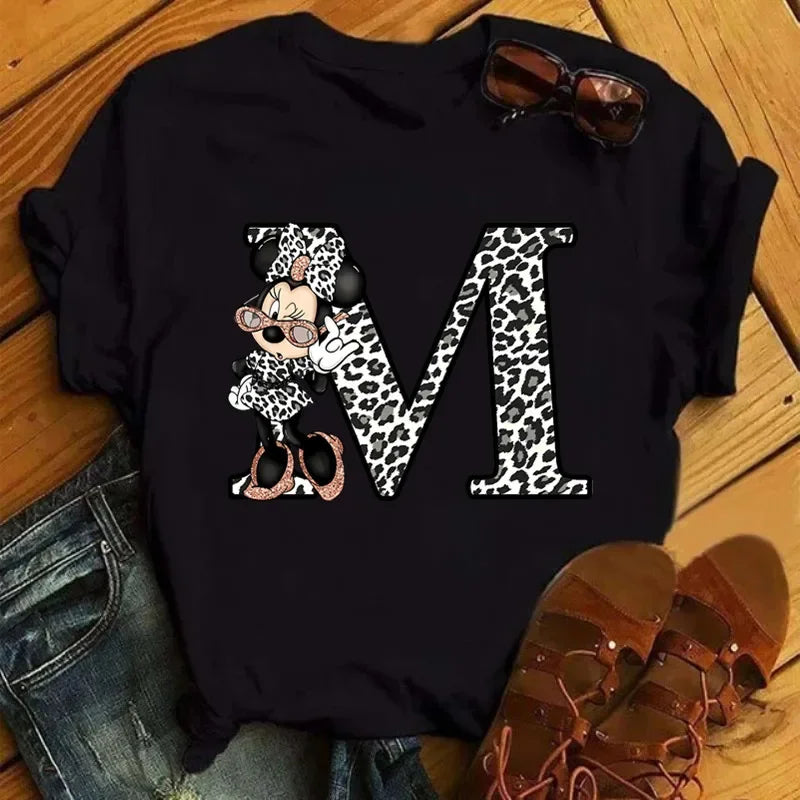 26 Letter Printed Women T-shirts Disney 2025 New Top