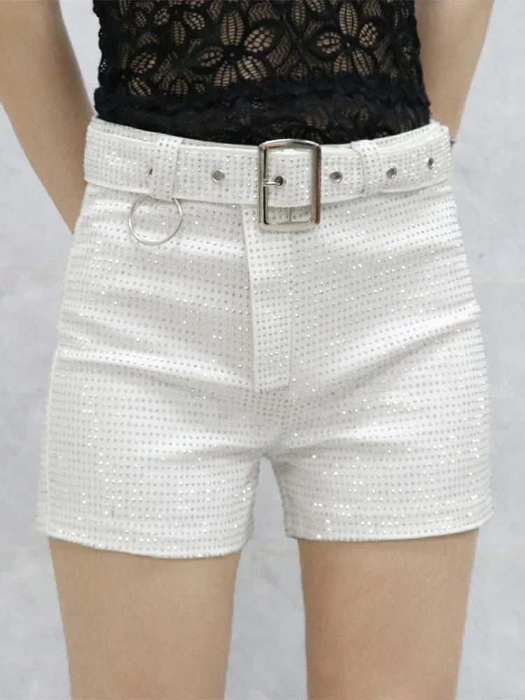 2025 Rhinestone Shorts Women Wide Leg Shorts High