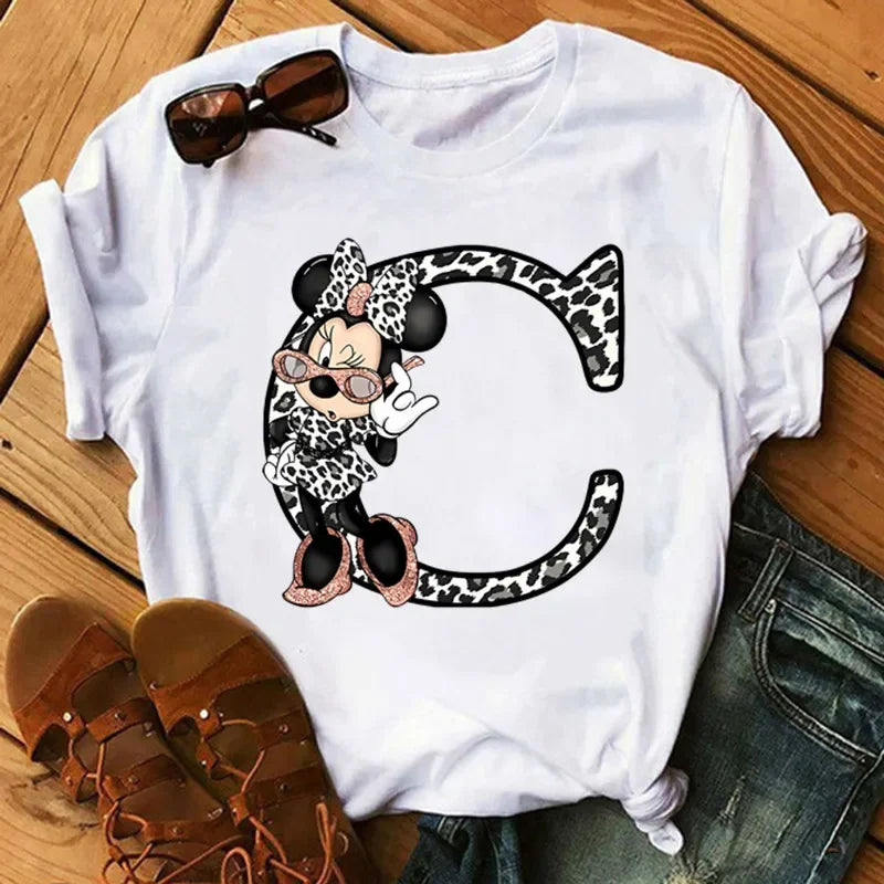 26 Letter Printed Women T-shirts Disney 2025 New Top