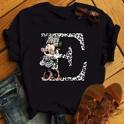 26 Letter Printed Women T-shirts Disney 2025 New Top