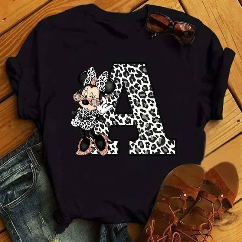 26 Letter Printed Women T-shirts Disney 2025 New Top