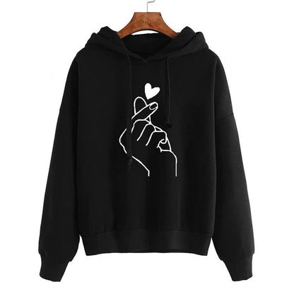 Autumn Fleece Hoodie Solid Color Finger Heart Hooded