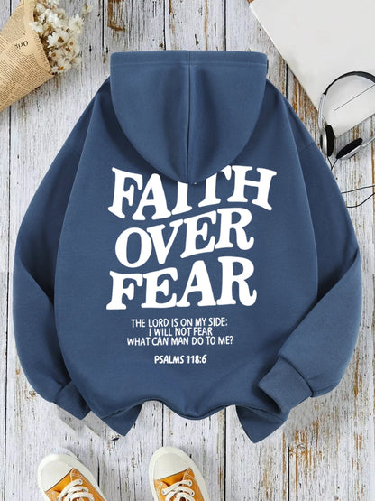 Casual Women's Hoodies Faith Over Fear Letter Printing